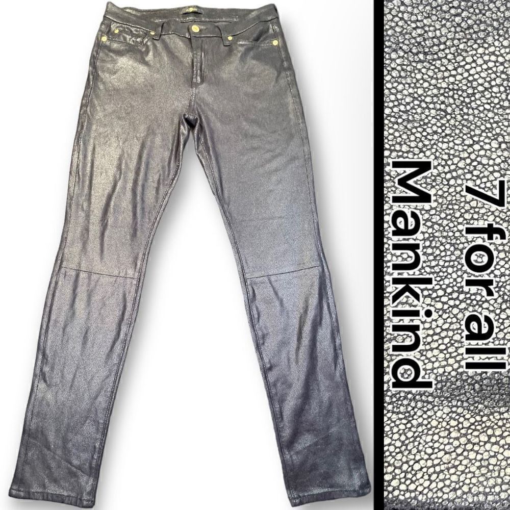 7 For All Mankind Women’s Black Metallic Scale Faux Skin Jeans Low-Rise Skinny